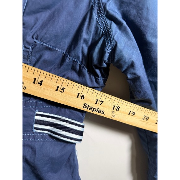 Free People Blue Utility Field Jacket Plaid Lined Striped Waist Tie Women Size 4 - Picture 7 of 8